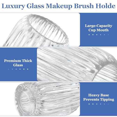 Makeup Brush Holder, Thick Glass Makeup Brush Organizer Cup, 4.8" Tall for Vanity Hair Brush Holder Brushes Storage, Makeup Brush Holder Organizer organizador de brochas de maquillaje Crystal Clear