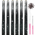 Black Hair Tinsel Kit with 1200 Strands & Tools - 48 Inch