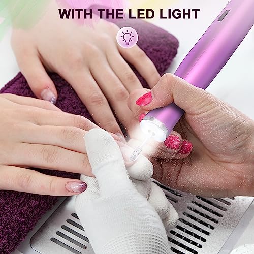 Electric Nail File - ZoCCee 22,000RPM Nail Drill- Cordless Drill with LED Light - Professional Nail Drill Kit - Rechargeable e File for Quick Manicure Pedicure (Cordless, Pink)