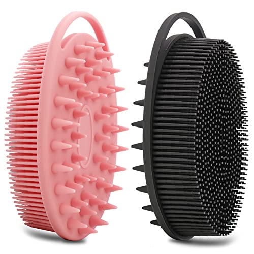 2-Pack Silicone Body Scrubber with Scalp Massager Brush