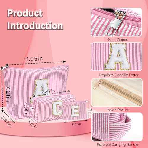 Initial Gifts Travel Cosmetic Makeup Pouch Bags Sets for Purse, 3pcs Stoney Clover Dupes Pouch Makeup Bag, Personalized Cosmetic Bags Set for Women, Make up Bag for Teen Girls 13 14 15 16 17 (A, Pink)