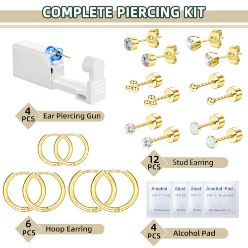 26 Piece Ear Piercing Kit with Disposable Guns & Earrings