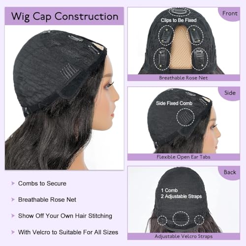 Wavy V Part Wig Wear And Go Glueless Upgrade U Part Wig Body Wave Natural Black Synthtic Hair Soft As Human Hair Half Wigs For Black Women 180% Density (Natural Color, 24 Inch)