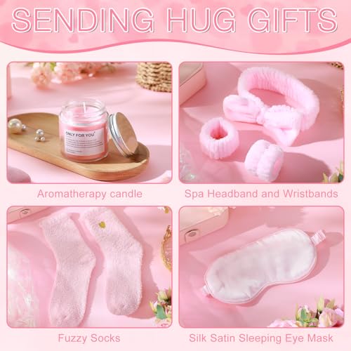 15 Pcs Birthday Gifts for Women Robe Sets for Women Spa Basket Set Graduation Gifts Bath Robe Make up Brushes Scented Candle Fluffy Socks Coffee Cup for Mom Nurse Girlfriend Wife(Pink)
