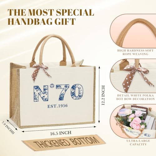 KongMoTree Birthday Gifts for Women Her, Birthday Bag, Reusable Vintage Jute Blue Floral Tote Bag and Makeup Bags
