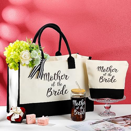 Zubebe 3 Pcs Bride Gifts for Bachelorette Party Bridal Shower Wedding Gift Set Include Glass Cup Canvas Tote Bag Makeup Bag
