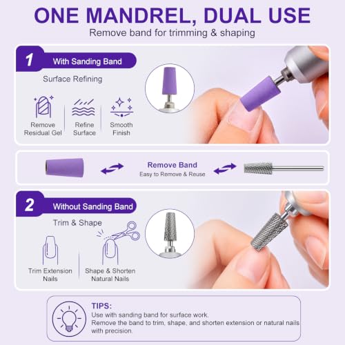 Conical Sanding Bands for Nail Drill – 6Pcs 150 Grit with Mandrel Bit