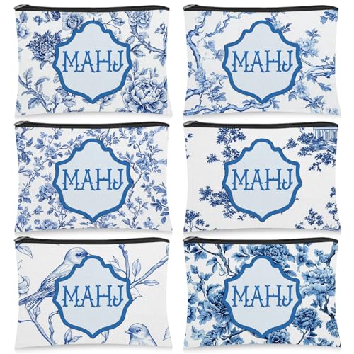 6 Pcs Mahjong Cosmetic Bag Gifts for Women Mahj Makeup Bag Zippered Pouch for Mah Jong Lover Player Birthday Party Supplies Friend Mom Grandma Mother's Day Lucky Gift(Chinese Mahjong)