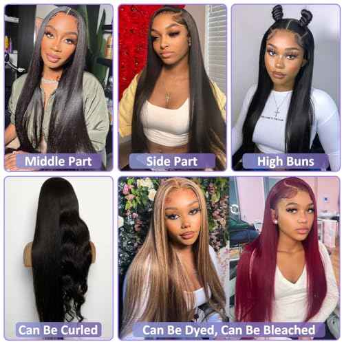 Flady 24 inch HD Lace Front Wigs Human Hair 13x4 Pre Plucked Bleached Knots Lace Front Wig 180% Bone Straight Human Hair Wigs for Black Women Glueless Transparent Lace Frontal Wigs Human Hair