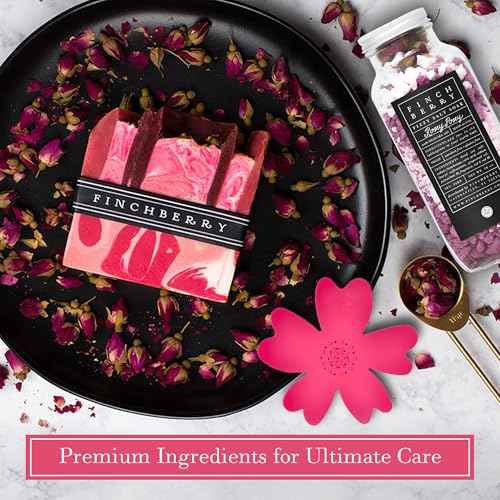 FinchBerry Rosey Posey Gift Set - Ideal Gifts Romantic Occasions, Anniversaries, Birthdays, Women¡¯s Day, Housewarming, or Get Well Soon - Spa Gift Set With Handmade Soap, Fizzy Salt Soak & Soap Dish