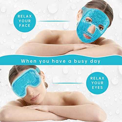 ZN?CUET?D Cooling Ice Face Eye Mask for Reducing Puffiness, Bags Under Eyes,Sinus,Redness,Pain Relief,Dark Circles, Migraine,Hot/Cold Pack with Soft Plush Backing (Blue(1* Eye Mask+1*Face Mask))
