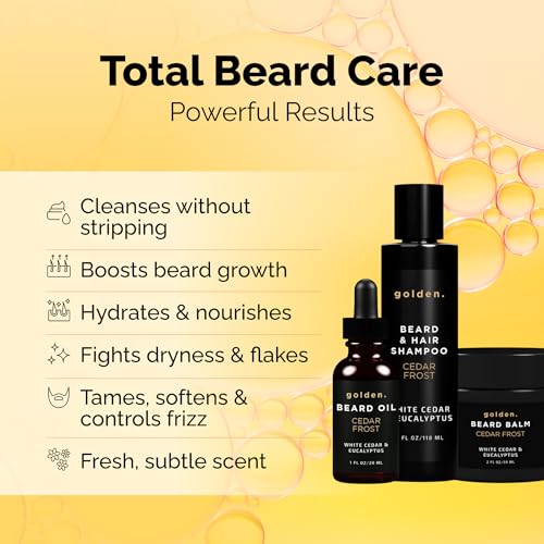Golden Grooming Co. Everyday Beard Bundle ? Complete Beard Care Set | Includes Beard Oil, Balm & Shampoo (Regular, Cedar Frost)