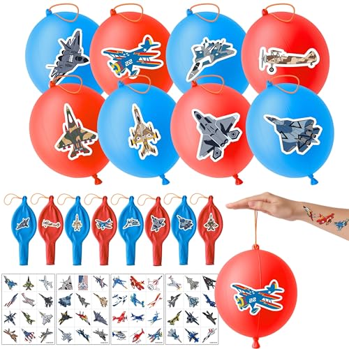 72-Piece Airplane Party Favors Set: 24 Punch Balloons & 48 Tattoos