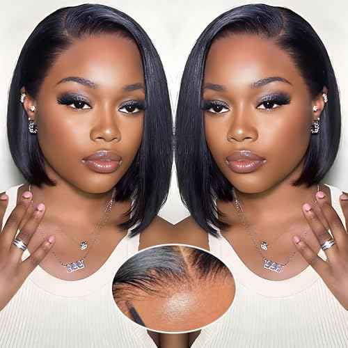 9x6 Bob Wig Human Hair Glueless Wigs Human Hair Pre Plucked Pre Cut HD Lace Front Glueless Wigs Human Hair 200% Density Short Straight Bob Wigs for Black Women 12 inch