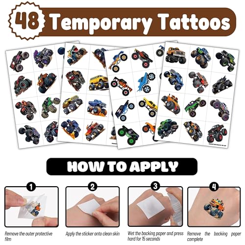 Monster Truck Party Favors 72pc Set - Balloons & Tattoos