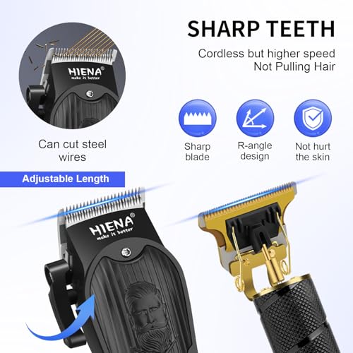 HIENA PRO Cordless Hair Clippers Set for Men with LED Display
