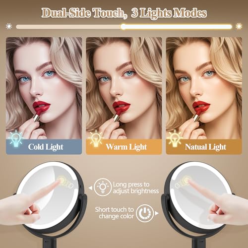 Magnifying Mirror with Light 20X, Height-Adjustable Lighted Makeup Mirror with Magnification, Double-Sided Aluminum Alloy LED Mirrors, 3 Lighting Modes Ideal for Bathroom Make-up, Gold