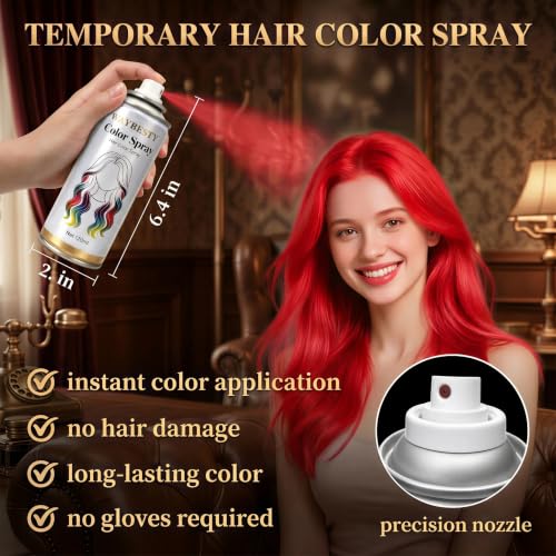Washable Temporary Hair Color Spray for Kids, Adults - Red