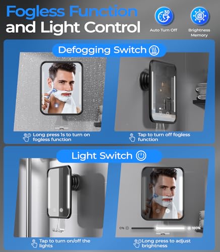 Gospire Heated Fogless Shower Mirror with Light & Suction Cup