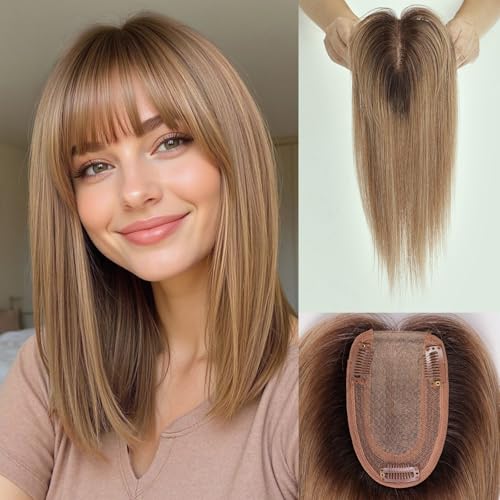 Starluck Real Human Hair Toppers for Women with Bangs - 14 Inch