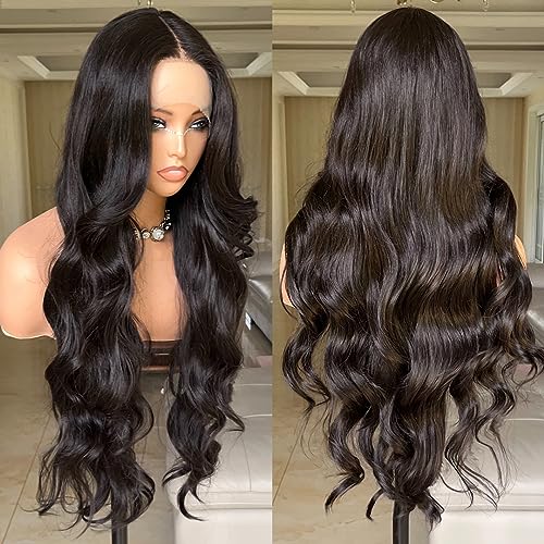 30 Inch Lace Front Wig Body Wave Wig Pre-Plucked with Baby Hair Natural Color Glueless Wig for Women Curly Wave Synthetic Lace Front Wig