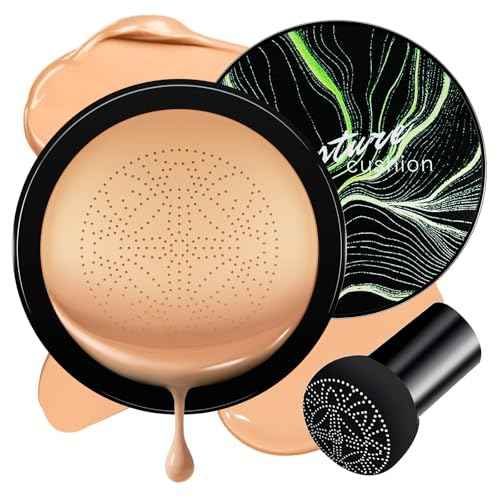 Air Cushion CC Cream Foundation - Mushroom Head BB Cream Face Makeup Moisturizing Concealer Brighten Long-Lasting, Even Skin Tone for All Skin Types (Medium Deep, 1 PCS)
