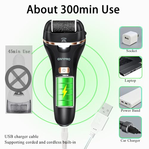 CIVYPRO Electric Foot Callus Remover - Rechargeable IPX7 Pedicure Tool Set