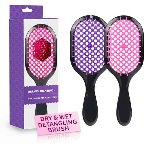 Detangling Brush,2 Pack Detangler Brush, Gentle & Effective Detangling on Wet or Dry Fragile Hair Types,Ultra-light, Detangling Brsuh ventilated and antistatic hairbrush (Pink+purple)