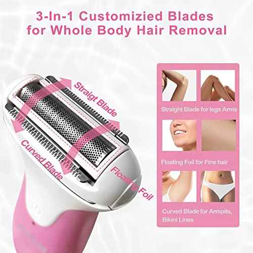 Women's Electric Razor | Wet & Dry Shaver for Legs,Bikini, Underarms with Bikini Trimmer & Hypoallergenic Foil for Sensitive Skin,Pink/uyg1
