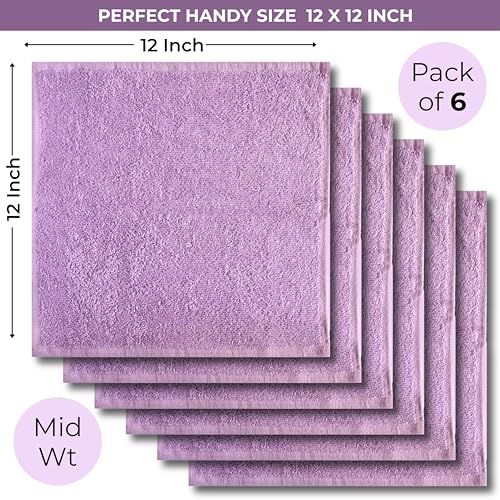 Lavender Cotton Washcloths 12x12" 6-Pack Soft Absorbent