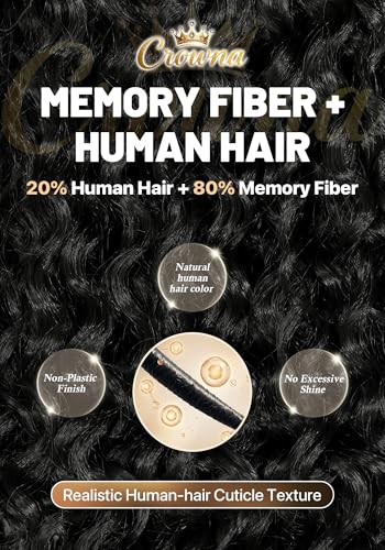 CROWNA 20 Inch Curly Half Wig - Natural Black Synthetic Wig, 200% Density