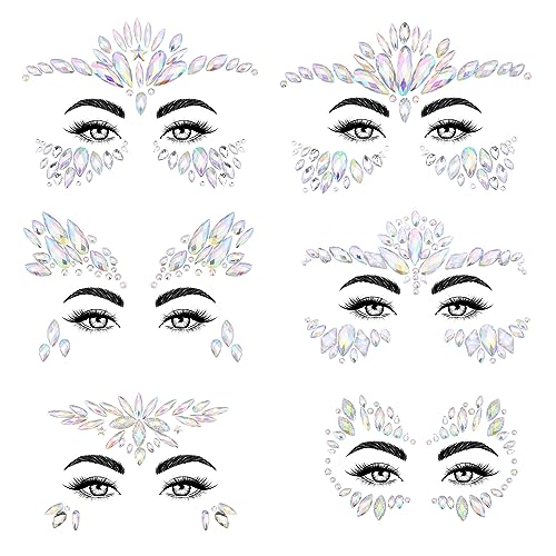Mermaid Face Gems Stickers - 6 Sets Rainbow Rhinestone Jewels
