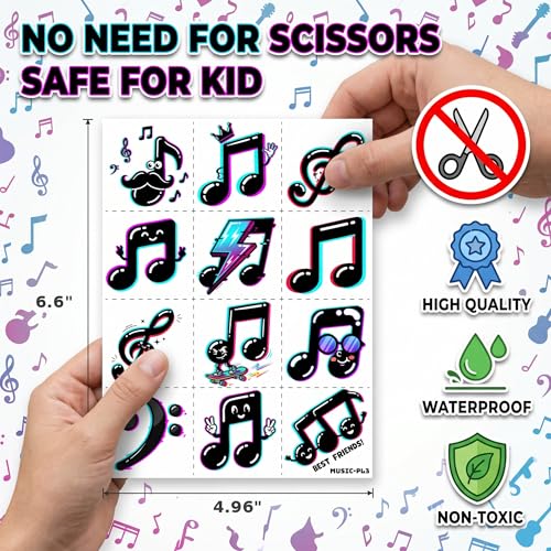 96 PCS Pre-Cut Music Temporary Tattoos for Kids