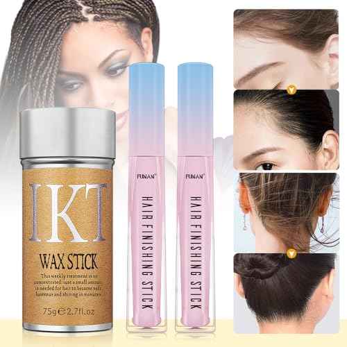 Hair Wax Stick Set for Flyaways, Slick Back Hair Finishing Tool Kit - Edge Brush Rat Tail Comb Set, Topsy Tail Tool - 10 Pcs