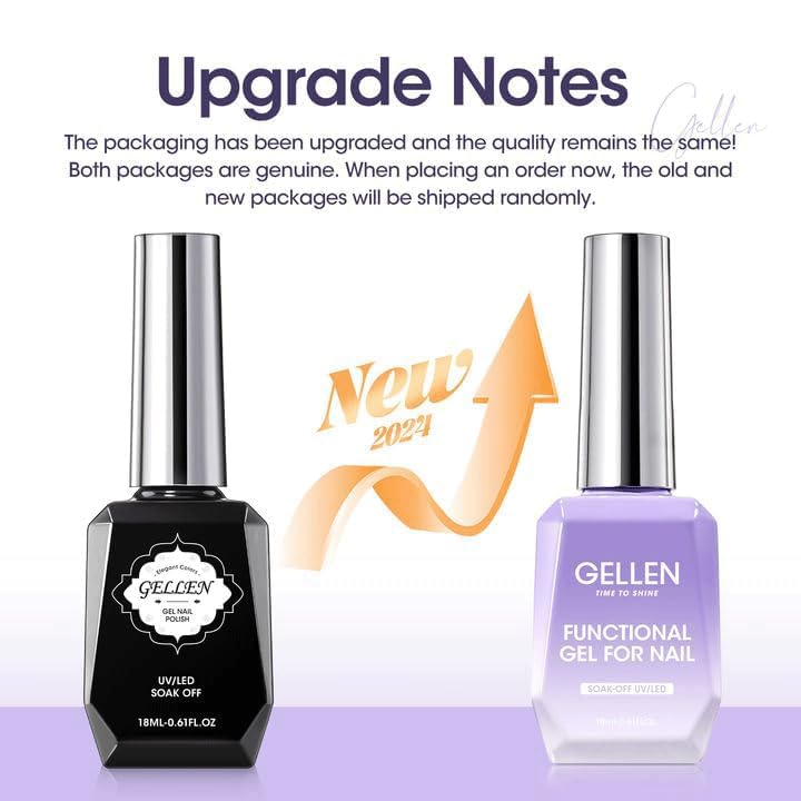 Gellen 4Pcs Gel Top Coat and Base Coat with Nail Strengthener Set for Gel Nail Polish, 18ml No Wipe Glossy and Matte Gel Top Coat, Base Coat Gel Nail Polish, Soak Off UV Gel to Nail Harder