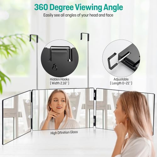 Adjustable 3-Way Mirror for Self Hair Cutting & Makeup