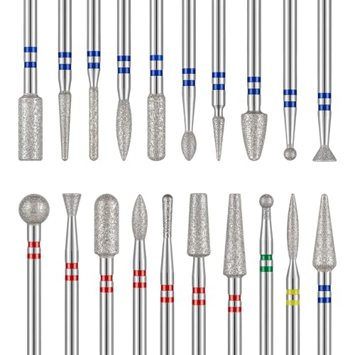 MelodySusie 20Pc Nail Drill Bits Set 3/32" Diamond Cuticle