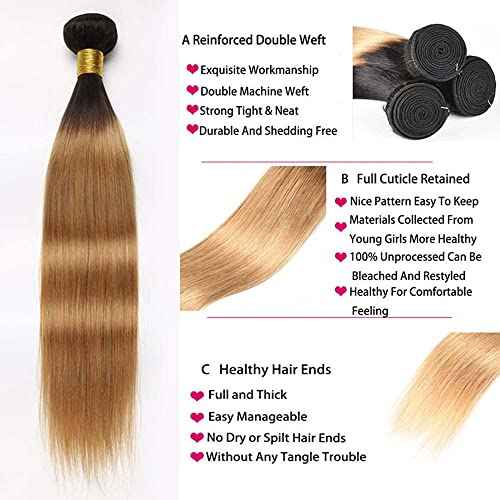 10 12 14 inch Honey Blonde Human Hair Ombre Bundles 1B27 Blonde Straight Human Hair Two Tone Bundles Brazilian Hair Weave Honey Blonde Straight Hair Extensions