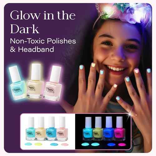 Glow in Dark Kids Spa Day Kit for Girls, 42+ Pieces Waterfall Foot Spa Toys, Nail Spa Kit, Pedicure Manicure Accessories, Perfect Spa Kit for Girls Ages 6 7 8 9 10 11 12, Fun Birthday, Christmas Gifts