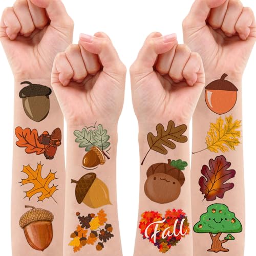 Fall Leaves Temporary Tattoos for Kids - 10 Sheets, 100 PCS