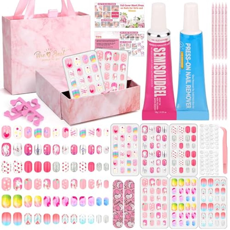 144 Pcs Press On Nails for Kids Girls with Glue Kit