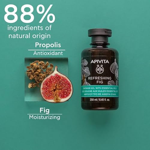 APIVITA Refreshing Fig Shower Gel | Moisturizing & Revitalizing Body Wash with Fig, Propolis & Essential Oils, 250 mL / 8.45 oz