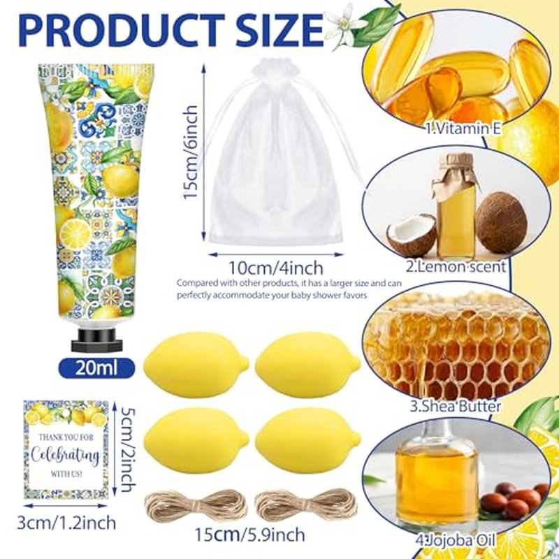 25 Sets Lemon Baby Shower Favors for Guests Hand Creams Sweet One Lemon Shaped Soaps Bridal Shower Gifts Bulk with Organza Bags and Thanks Tags for Birthday Bridal Wedding Gender Reveal Party