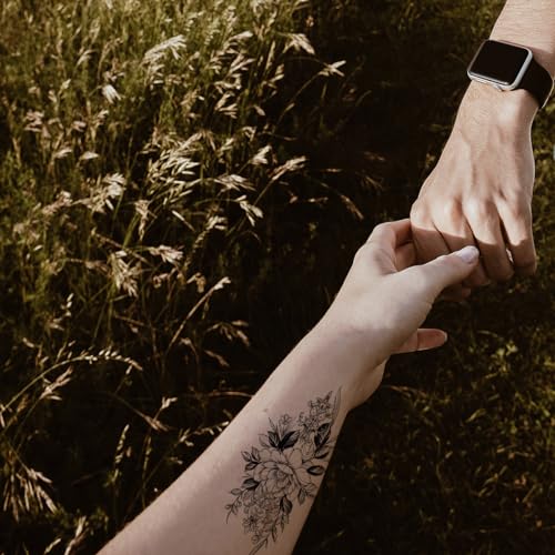 Peony Rose Temporary Tattoos - 10 Sheets Waterproof Floral Fake Tattoos