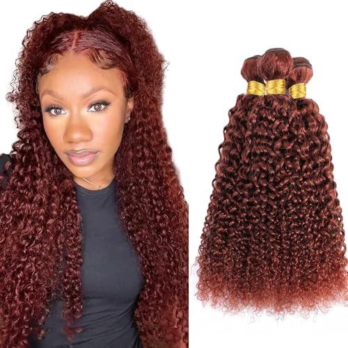 Copper-#33JC Fridnae Human Hair Bundles 26-30 Inch Kinky Curly 33 Color