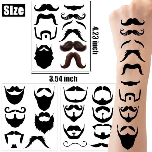 Mustache Temporary Tattoos - 192 Pack, 24 Sheets