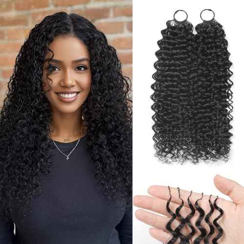 Human Crochet Hair for Black Women Curly Knotless Human Hair Crochet Bundles 18 Inch 50g Pre-Separated Feather Crochet Human Hair Wet and Wavy Invisible Crochet Hair Extensions Kit Natural Black