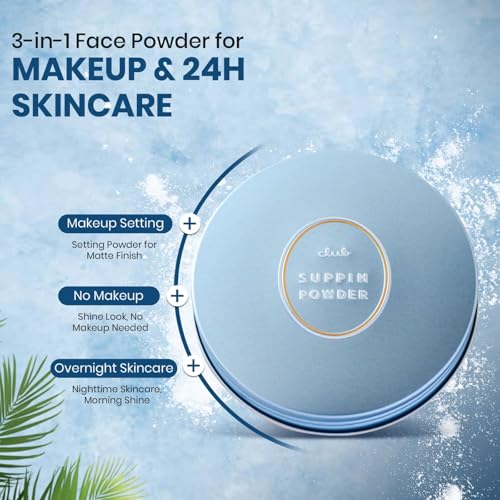 Club Suppin Translucent Pressed Powder Foundation + Overnight Skincare, Finishing Powder Makeup & Face Powder with Amino Acids, Shea Butter& Aloe, 24H Long-Lasting Japanese Skincare, WHITE, 2EA