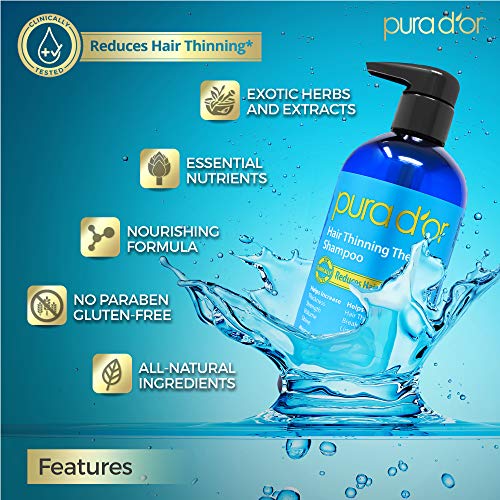 PURA D'OR Hair Thinning Therapy Biotin Shampoo VANILLA LAVENDER Scent (16 oz) w/Argan Oil, Herbal DHT Blockers, Zero Sulfates, Natural Ingredients For Men & Women, All Hair Types (Packaging may vary)