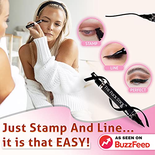 The Flick Stick Winged Eyeliner Stamp For Quick and Easy Cat Eye Makeup, SmudgeProof & Waterpoof Eye Liner Cat Eye Stencil Makeup Tool, Wingliner, Liquid Eyeliner Pens (10mm Classic, Midnight Black)
